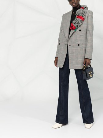 White & black Dolce & Gabbana Glen plaid rose applique blazer F29IGZFQ2LZ - Farfetch