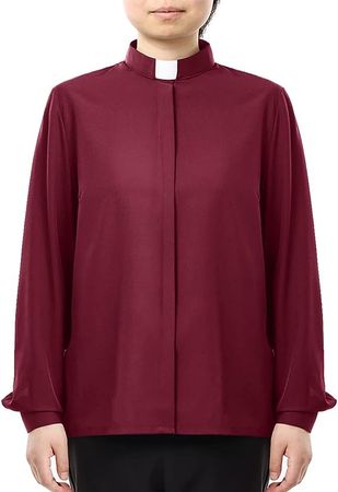 Women's Clergy Shirt Tab Collar Long Sleeve Regular Fit Cotton Blended Stretch Blouse at Amazon Women’s Clothing store