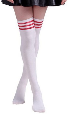 HugeStore Women Ladies Stripe Cotton Casual Long Socks Over Knee Socks Thigh Knee High Stockings Red White: Amazon.co.uk: Kitchen & Home