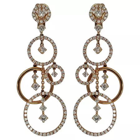Glamorous 18kt Pink Gold Dangle Loops Earrings with 4.79ct Diamonds For Sale at 1stDibs