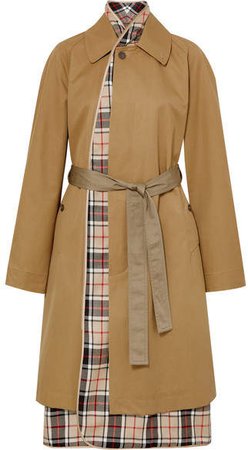 Layered Cotton-gabardine And Checked Wool Trench Coat - Sand
