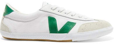 Volley Organic Cotton-canvas, Suede And Leather Sneakers - White