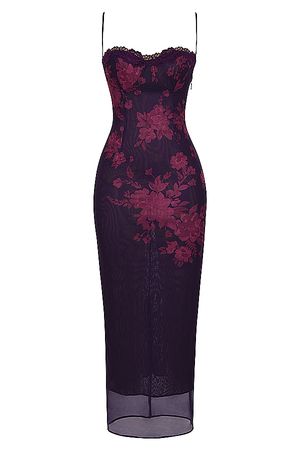 Clothing : Maxi Dresses : 'Aiza' Grape Floral Print Maxi Dress