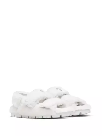 Shop Prada logo-patch textured sandals with Express Delivery - FARFETCH