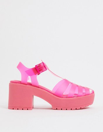 ASOS DESIGN Sissi heeled fisherman jelly sandals in pink | ASOS