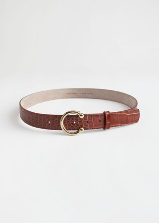 Croc Leather Circle Buckle Belt - Brown - Belts - & Other Stories