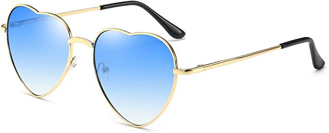 Amazon.com: Dollger Blue Heart Sunglasses for Women Thin Metal Frame: Clothing