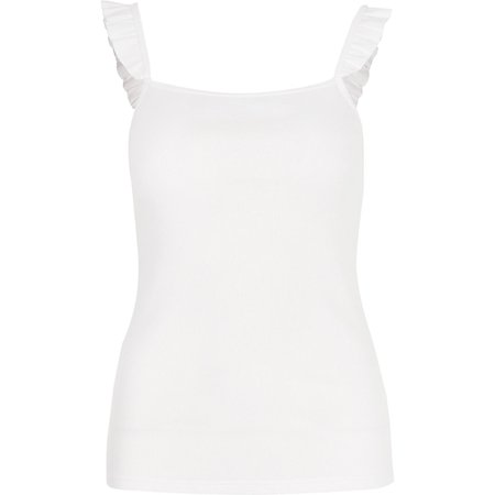 White ribbed frill cami top | River Island