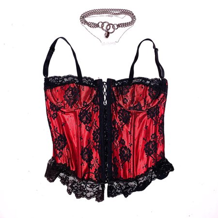 80s / 90s Vintage goth girlfriend lace + red satin... - Depop
