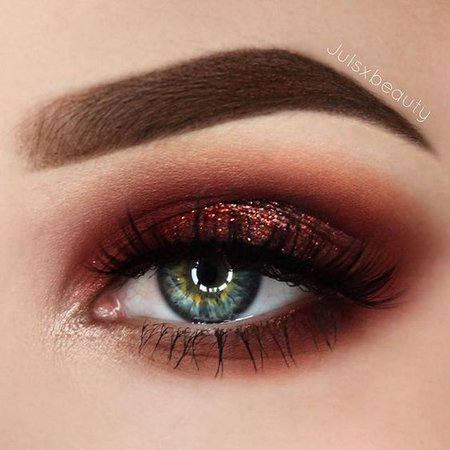 Dark Red Eye Makeup (w/ Glitter)