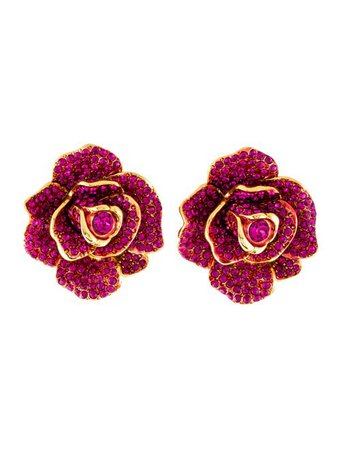 Oscar de la Renta Pavé Crystal Flower Clip-On Earrings - Earrings - OSC86751 | The RealReal