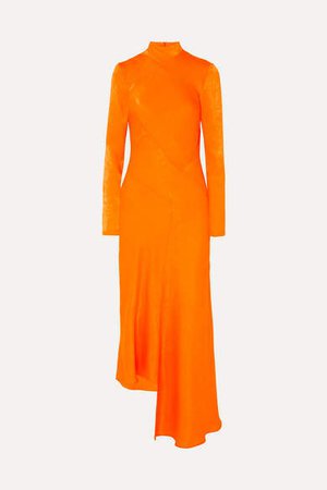 Asymmetric Hammered-satin Dress - Orange