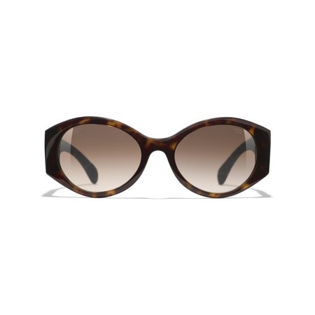 CHANEL - oval sunglasses Dark Tortoise & Dark Blue frame. Brown lenses.