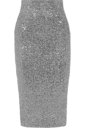 long silver sparkling pencil skirt