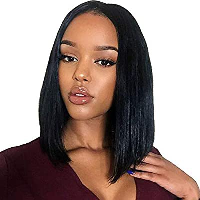 Amazon.com : Lanyun Fast Delivery Wigs Cool Black Straight Natural Fluffy Simulation Bob Stylish Human Fiber Full Head Short Hair 14 Inch : Beauty