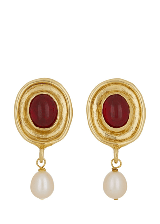 red gold pearl earrings