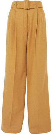 Belted Wool-blend Wide-leg Pants - Mustard