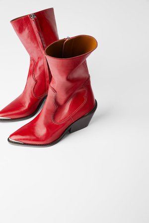LEATHER HEELED COWBOY ANKLE BOOTS WITH METAL DETAIL-Booties-SHOES-WOMAN | ZARA United States