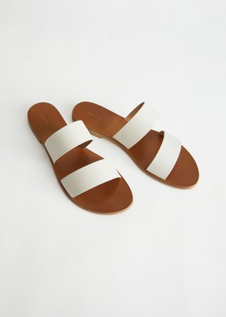 Duo Strap Leather Sandals - White - Flat sandals - & Other Stories