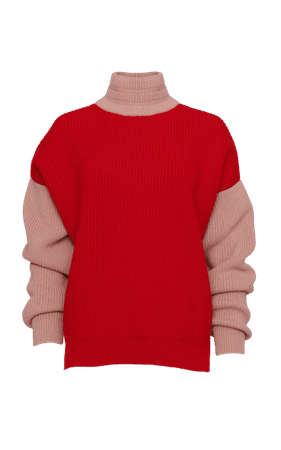 Brandon Maxwell Two-Tone Wool-Blend Turtleneck Sweater