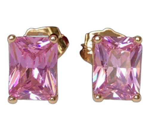 4.00CT Emerald Cut Pink Sapphire Women's Stud Earrings 14k Yellow Gold Finish