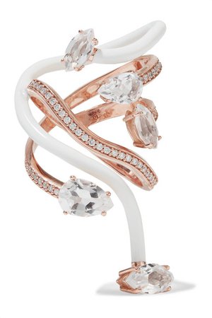Bea Bongiasca | You're So Vine 9-karat rose gold, enamel, rock crystal and diamond ring | NET-A-PORTER.COM
