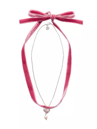 Miu Miu heart charm ribbon necklace