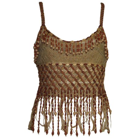 Rare Moschino Couture! Vintage Wooden Pearl Jute Beaded Top For Sale at 1stDibs