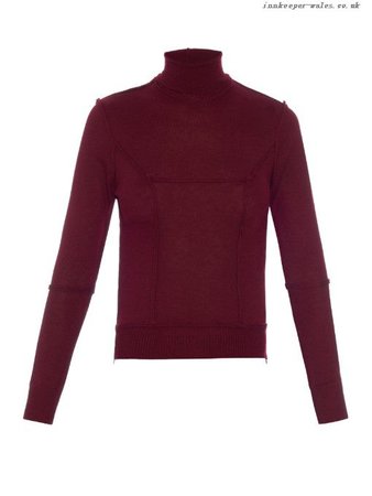 WOMEN CLOTHING Burgundy Womens Sweater Clothing Roll-Neck Seam-Detail Undercover Silk And Cashmere-Blend Fine-Knit Knitwear - £46.27
