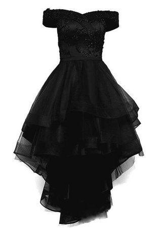Black Off Shoulder Tulle and Lace High Low Homecoming Dress 2019, Blac – BeMyBridesmaid