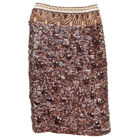 Oscar de la Renta Tribal Motif Sequin Skirt For Sale at 1stDibs