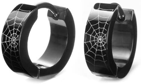 Unique Black Stainless Steel Spider Web Hoop Earrings for Men: Clothing, Shoes & Jewelry