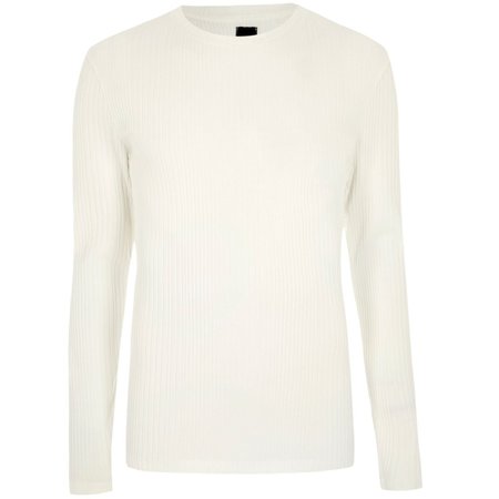 Cream ribbed long sleeve knit T-shirt - T-Shirts & Vests - Sale - men