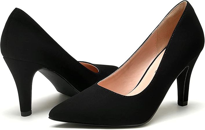 Amazon.com | WuORWu Women's Closed Toe Black Heel Pumps Dress Shoes for Women (Black Nubuck, 9) | Pumps
