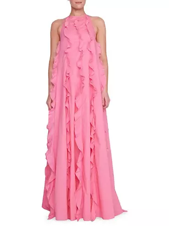 Shop STAUD Marika Ruffled Halter Gown | Saks Fifth Avenue