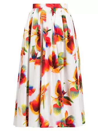 Shop Alexander McQueen Pleated Floral Midi-Skirt | Saks Fifth Avenue