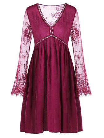 magenta dress with lace sleeves