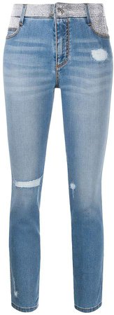 rhinestone-embellished mid-rise skinny jeans