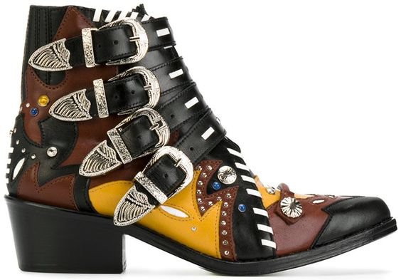 Multicoloured Leather Buckle Strap Ankle Toga Pulla Boots