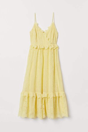 Embroidered Ruffled Dress - Yellow