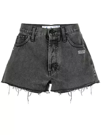 Shop Off-White raw-edge logo denim shorts with Express Delivery