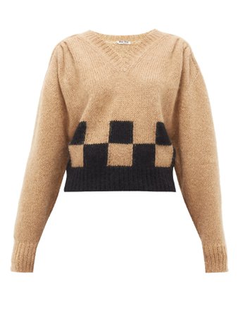 MIU MIU  Checkerboard mohair-blend sweater