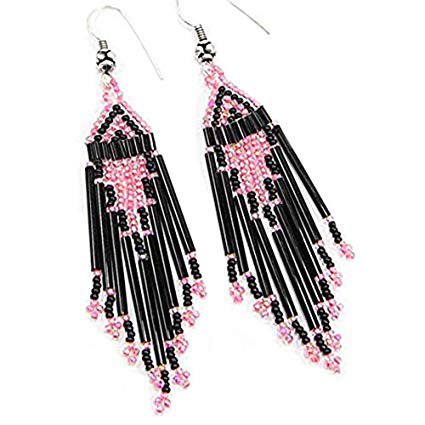 black and light pink seed bead long tassels necklaces - Google Search