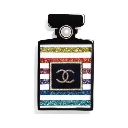 Metal & Resin Gold, Pearly White, Black, Red & Blue Brooch | CHANEL