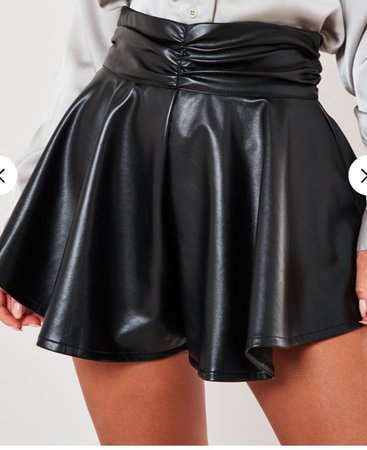 Black Faux Leather Ruched Shorts