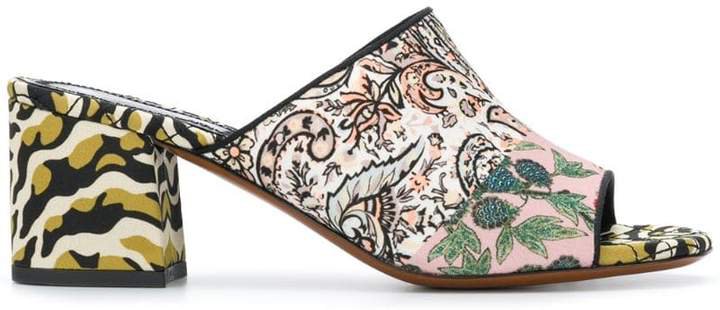 multi pattern heeled sandals
