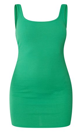 Green Square Neck Low Back Rib Bodycon Dress | PrettyLittleThing USA