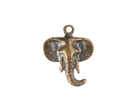Greek Antique Brass (plated) Elephant Head Charm 22x18mm - Lima Beads