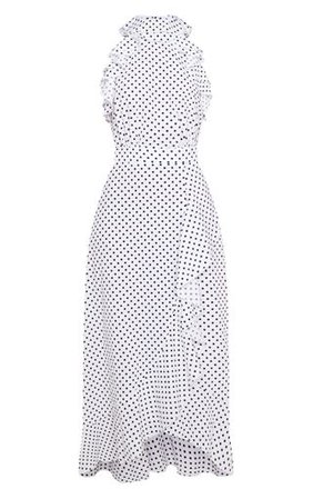 White Polka Dot Frill Detail Wrap Maxi Dress | PrettyLittleThing