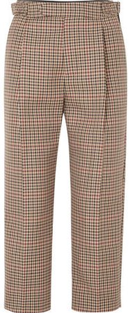 Cropped Pleated Checked Wool-blend Tapered Pants - Tan